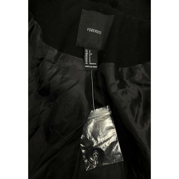 NWT Forever 21 Juniors Black Small Long Sleeved Collared Breasted peacoat Coat S - Picture 10 of 12